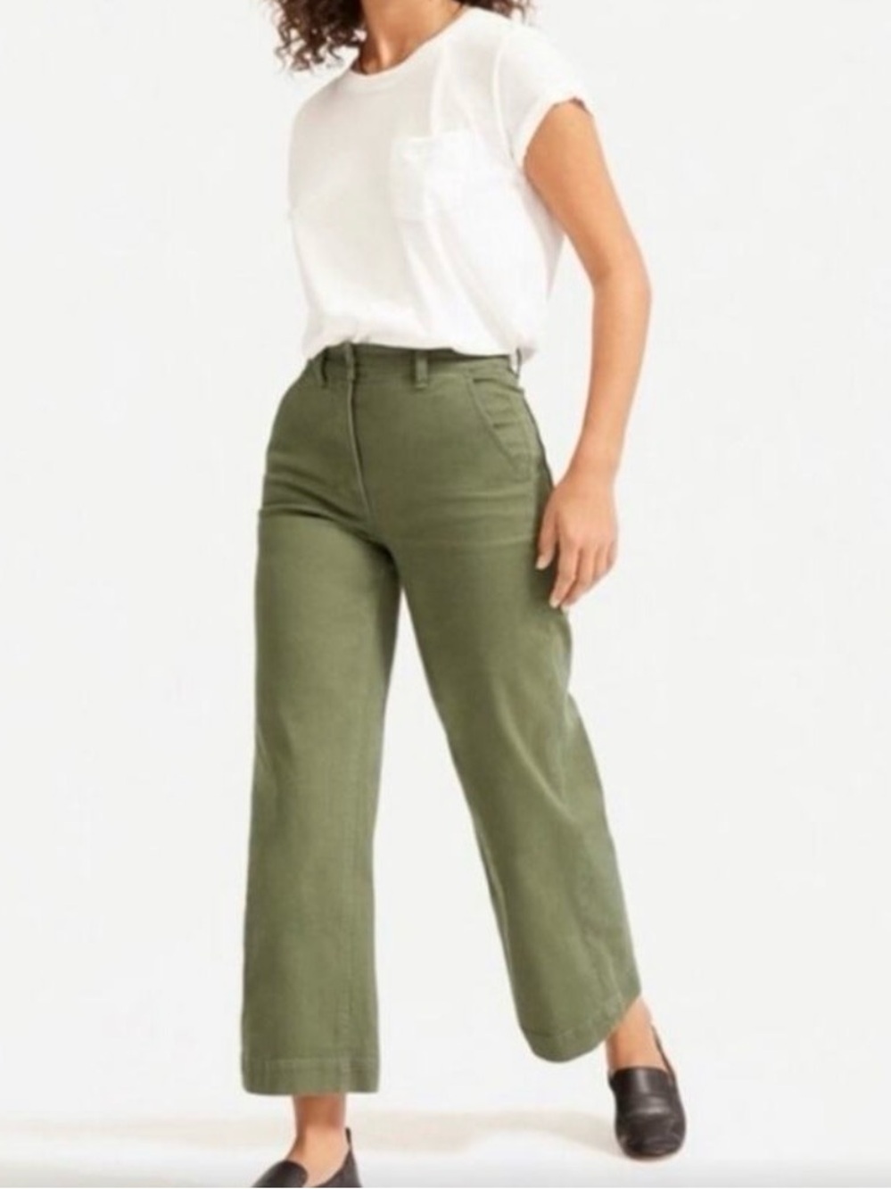 Everlane Straight Leg Crop Pant Short Olive Military Green